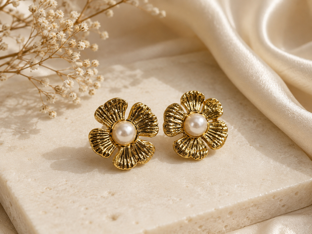 Golden Pearl Bloom Earrings