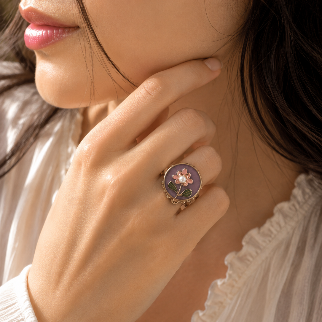 Vintage Floral Enamel Ring