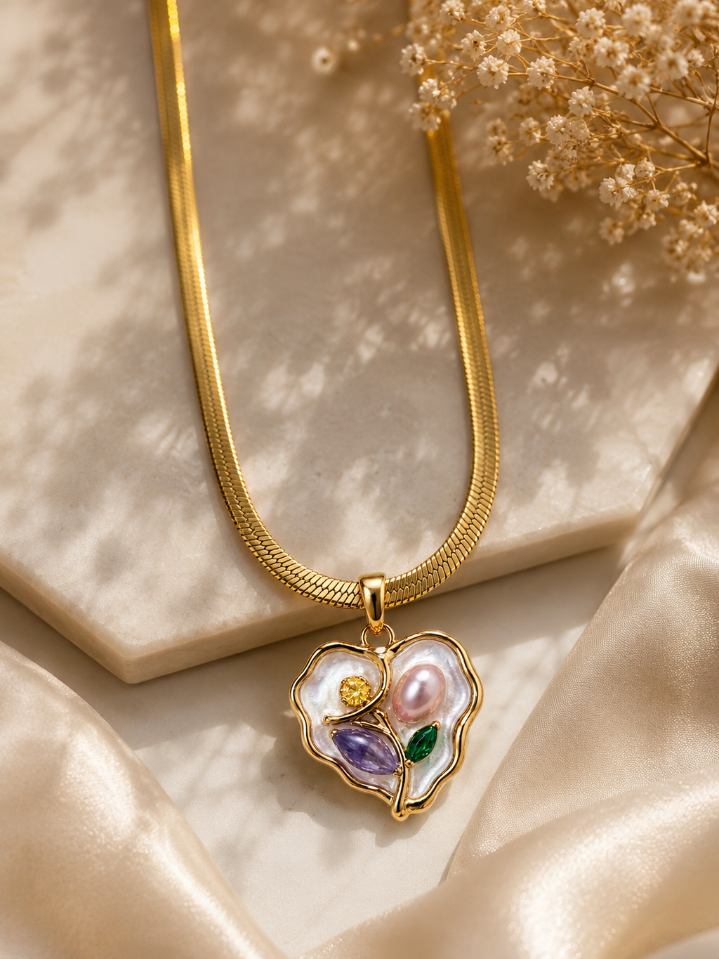 Pearl Bloom Heart Necklace