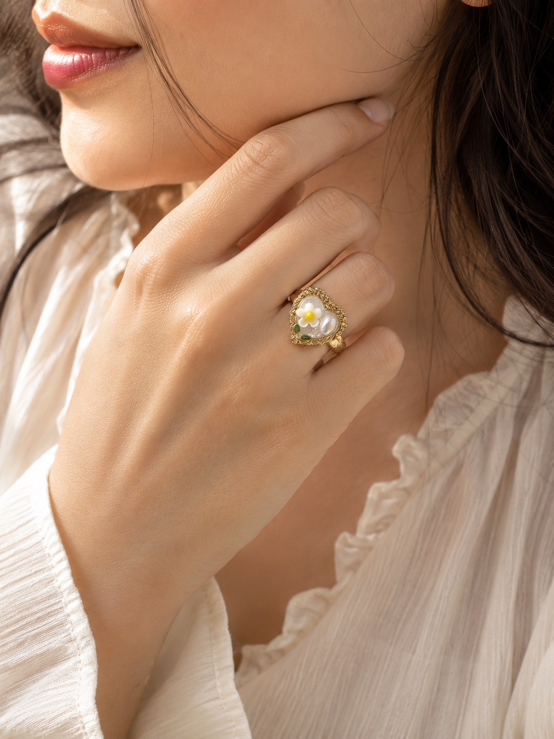 Vintage Heart Pearl Ring